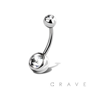 BASIC 316L SURGICAL STEEL CLEAR DOUBLE GEM NAVEL RING